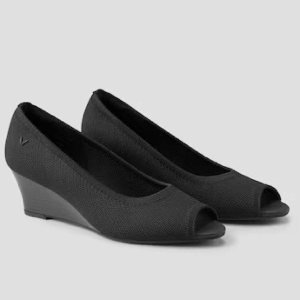 Classic Black Peep-Toe Wedge Pumps